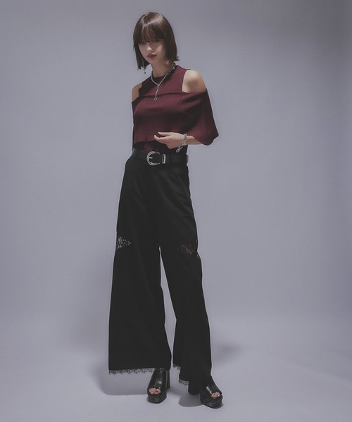 HARE（ハレ）の「オフショルレイヤーニットT(HARE)（Tシャツ/カットソー・レディース・バーガンディー/ブラック・FREE）」の9枚目の写真