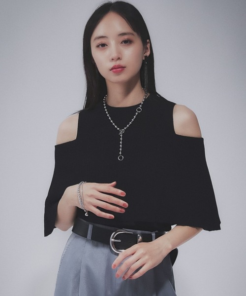 HARE（ハレ）の「オフショルレイヤーニットT(HARE)（Tシャツ/カットソー・レディース・バーガンディー/ブラック・FREE）」の10枚目の写真