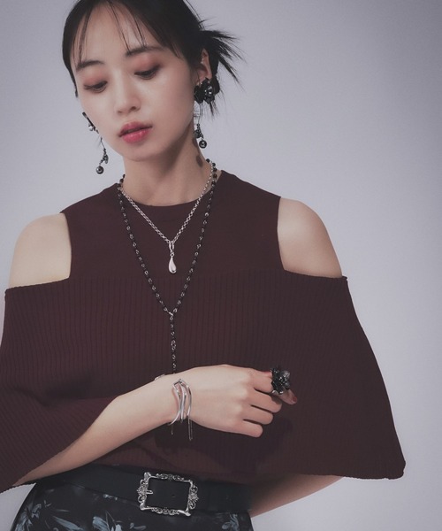 HARE（ハレ）の「オフショルレイヤーニットT(HARE)（Tシャツ/カットソー・レディース・バーガンディー/ブラック・FREE）」の21枚目の写真