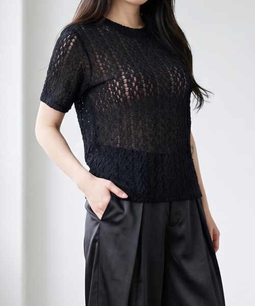 Per sist ence(パーシエンス)の「カットレースTシャツ(Tシャツ/カットソー・レディース・ブラウン/ボルドー/アイボリー/ブラック・ONE SIZE)」の3枚目の写真