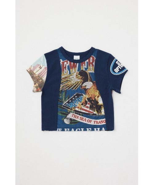 MOUSSY（マウジー）の「【EC・一部店舗限定】REMAKE PRINT TINY Tシャツ（Tシャツ/カットソー・レディース・オフホワイト/ネイビー・FREE）」の3枚目の写真