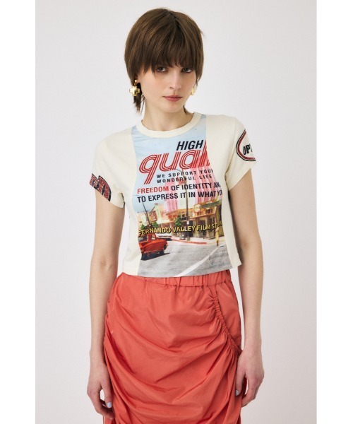 MOUSSY（マウジー）の「【EC・一部店舗限定】REMAKE PRINT TINY Tシャツ（Tシャツ/カットソー・レディース・オフホワイト/ネイビー・FREE）」の5枚目の写真