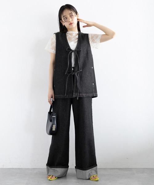 RAGEBLUE（レイジブルー）の「＜セットアップ対応＞ステッチデザイン/フロントリボンデニムベスト（ベスト・レディース・ネイビー/ブラック・FREE）」の3枚目の写真