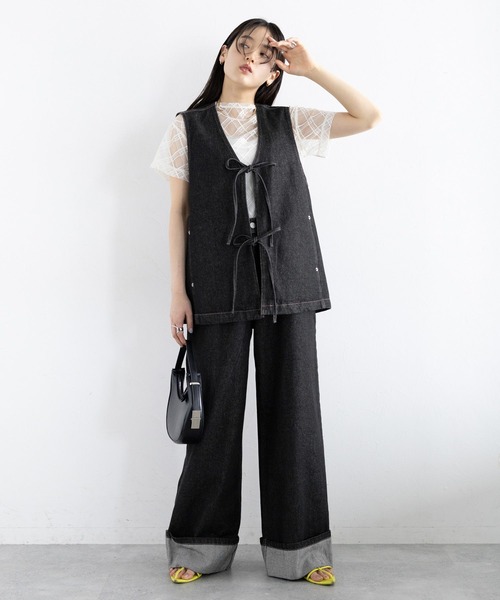 RAGEBLUE（レイジブルー）の「＜セットアップ対応＞ステッチデザイン/フロントリボンデニムベスト（ベスト・レディース・ネイビー/ブラック・FREE）」の4枚目の写真