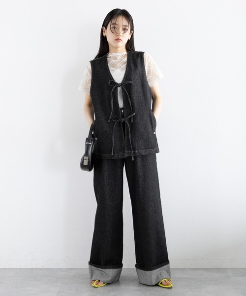 RAGEBLUE（レイジブルー）の「＜セットアップ対応＞ステッチデザイン/フロントリボンデニムベスト（ベスト・レディース・ネイビー/ブラック・FREE）」の5枚目の写真