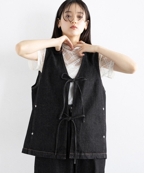 RAGEBLUE（レイジブルー）の「＜セットアップ対応＞ステッチデザイン/フロントリボンデニムベスト（ベスト・レディース・ネイビー/ブラック・FREE）」の11枚目の写真