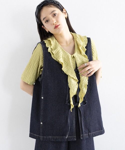 RAGEBLUE（レイジブルー）の「＜セットアップ対応＞ステッチデザイン/フロントリボンデニムベスト（ベスト・レディース・ネイビー/ブラック・FREE）」の14枚目の写真