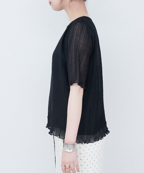 cccmalie シーマリー　半袖プリーツトップス AZUL BY MOUSSY | 異素材スウィッチングトップス (Tシャツ