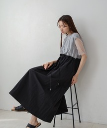 【低身長向けサイズあり】チュールレイヤードウエストドロストワンピース