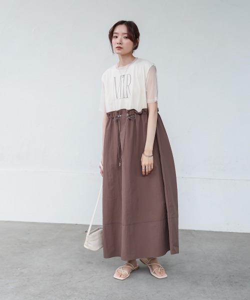 Bab(バブ)の「【低身長向けサイズあり】チュールレイヤードウエストドロストワンピース(ワンピース・レディース・モカ/チャコールグレー/ブラック・S/M)」の10枚目の写真
