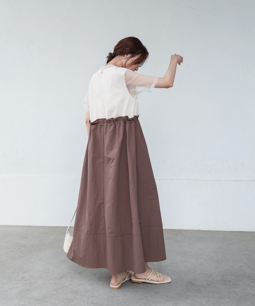 Bab(バブ)の「【低身長向けサイズあり】チュールレイヤードウエストドロストワンピース(ワンピース・レディース・モカ/チャコールグレー/ブラック・S/M)」の15枚目の写真