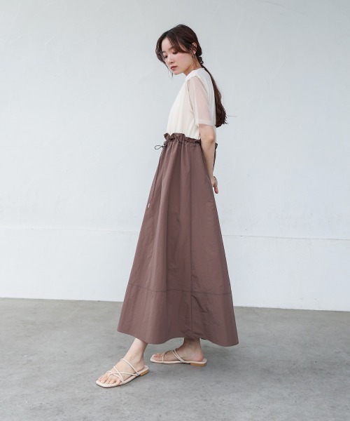 Bab(バブ)の「【低身長向けサイズあり】チュールレイヤードウエストドロストワンピース(ワンピース・レディース・モカ/チャコールグレー/ブラック・S/M)」の19枚目の写真