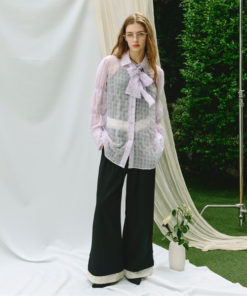 roughlow  ribbon shirt (check)  リボンシャツ 半袖チェックリボンシャツ/short slleeve check ribbon shirt（シャツ