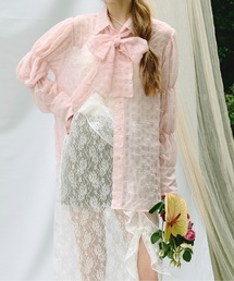 sheer plaid ribbon shirt / シアープラッドリボンシャツ
