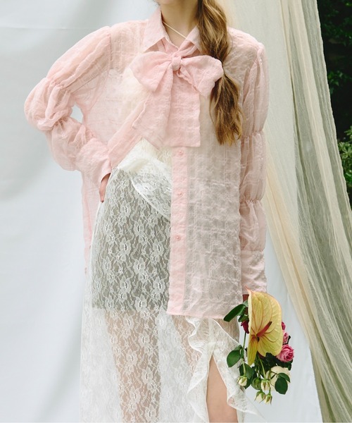 sheer plaid ribbon shirt / シアープラッドリボンシャツ（シャツ