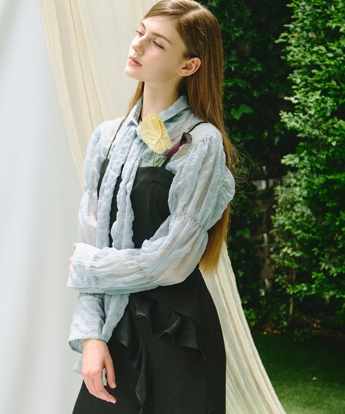 loin nuit(ロワンニュイ)の「sheer plaid ribbon shirt / シアープラッドリボンシャツ(シャツ/ブラウス・レディース・ホワイト/パープル/ブルー/ピンク・FREE)」の4枚目の写真