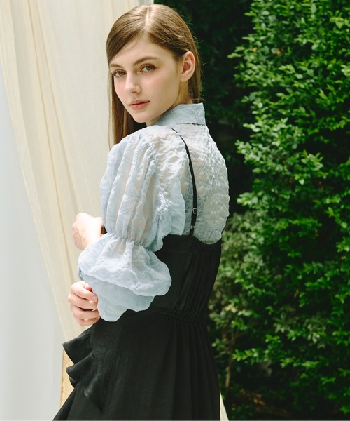 loin nuit(ロワンニュイ)の「sheer plaid ribbon shirt / シアープラッドリボンシャツ(シャツ/ブラウス・レディース・ホワイト/パープル/ブルー/ピンク・FREE)」の6枚目の写真