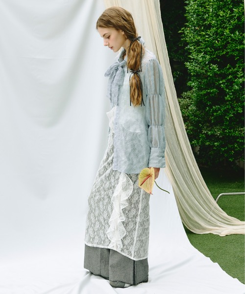 loin nuit(ロワンニュイ)の「sheer plaid ribbon shirt / シアープラッドリボンシャツ(シャツ/ブラウス・レディース・ホワイト/パープル/ブルー/ピンク・FREE)」の11枚目の写真