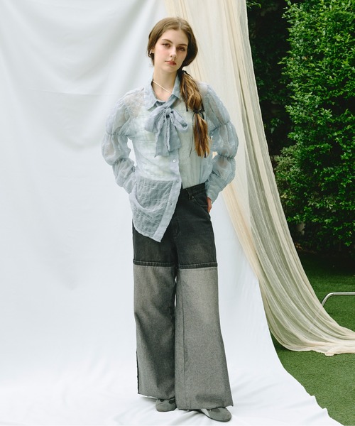 loin nuit(ロワンニュイ)の「sheer plaid ribbon shirt / シアープラッドリボンシャツ(シャツ/ブラウス・レディース・ホワイト/パープル/ブルー/ピンク・FREE)」の15枚目の写真