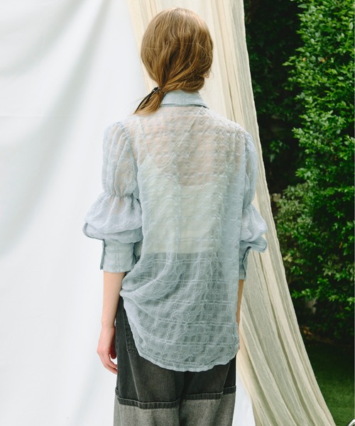 loin nuit(ロワンニュイ)の「sheer plaid ribbon shirt / シアープラッドリボンシャツ(シャツ/ブラウス・レディース・ホワイト/パープル/ブルー/ピンク・FREE)」の18枚目の写真