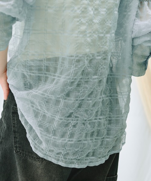 loin nuit(ロワンニュイ)の「sheer plaid ribbon shirt / シアープラッドリボンシャツ(シャツ/ブラウス・レディース・ホワイト/パープル/ブルー/ピンク・FREE)」の14枚目の写真