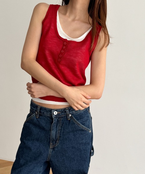 CANAL JEAN（キャナルジーン）の「El mar　レイヤードニットタンク（タンクトップ・レディース・ブラック/ホワイト/レッド・ONE SIZE）」の3枚目の写真