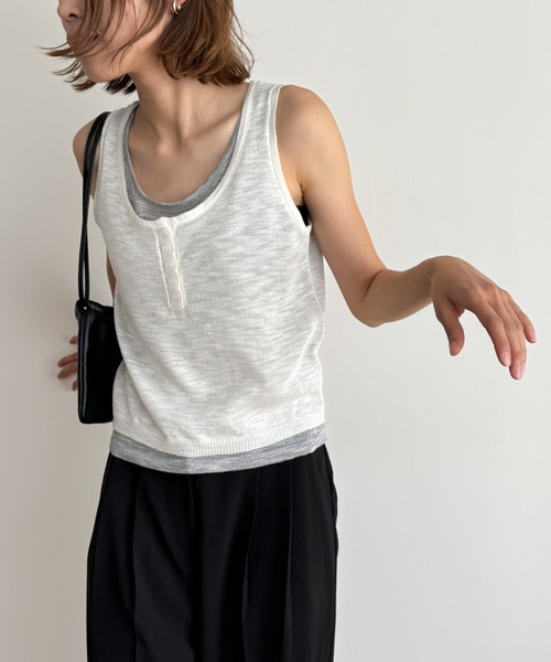 CANAL JEAN（キャナルジーン）の「El mar　レイヤードニットタンク（タンクトップ・レディース・ブラック/ホワイト/レッド・ONE SIZE）」の2枚目の写真