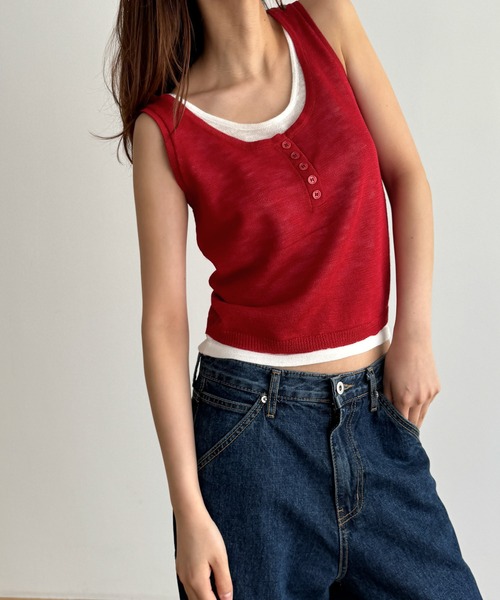 CANAL JEAN（キャナルジーン）の「El mar　レイヤードニットタンク（タンクトップ・レディース・ブラック/ホワイト/レッド・ONE SIZE）」の4枚目の写真