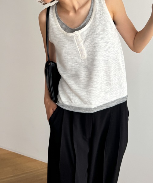 CANAL JEAN（キャナルジーン）の「El mar　レイヤードニットタンク（タンクトップ・レディース・ブラック/ホワイト/レッド・ONE SIZE）」の7枚目の写真