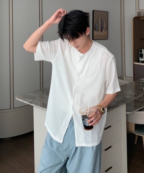 ROOPTOKYO（ループトウキョウ）の「半袖メッシュノーカラーシャツ（シャツ/ブラウス・メンズ・ホワイト/ブラック・L/M）」の2枚目の写真