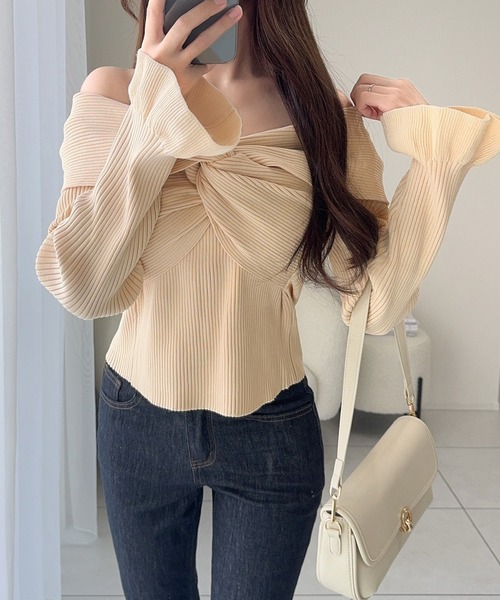 mily bilet(ミウィビレット)の「【mily bilet】デコルテ美人を叶える一着♪ツイストオフショル2WAYリブニットプルオーバー(長袖)(ニット/セーター・レディース・グレイッシュベージュ/チャコールグレー/アイボリー/ボルドー・X-LARGE/LARGE/MEDIUM/SMALL)」の18枚目の写真