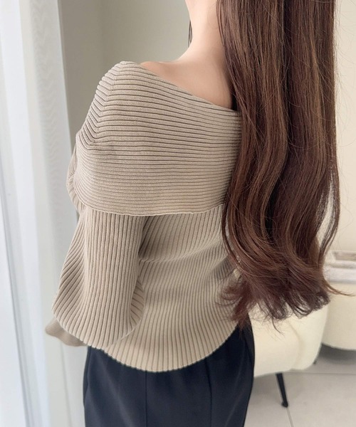 mily bilet(ミウィビレット)の「【mily bilet】デコルテ美人を叶える一着♪ツイストオフショル2WAYリブニットプルオーバー(長袖)(ニット/セーター・レディース・グレイッシュベージュ/チャコールグレー/アイボリー/ボルドー・X-LARGE/LARGE/MEDIUM/SMALL)」の10枚目の写真