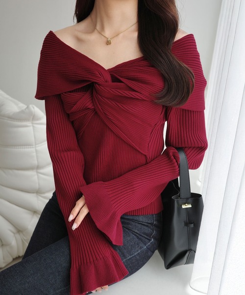 mily bilet(ミウィビレット)の「【mily bilet】デコルテ美人を叶える一着♪ツイストオフショル2WAYリブニットプルオーバー(長袖)(ニット/セーター・レディース・グレイッシュベージュ/チャコールグレー/アイボリー/ボルドー・X-LARGE/LARGE/MEDIUM/SMALL)」の13枚目の写真
