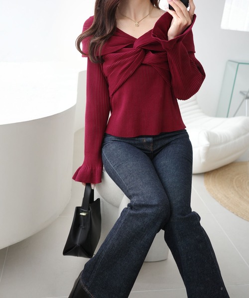 mily bilet(ミウィビレット)の「【mily bilet】デコルテ美人を叶える一着♪ツイストオフショル2WAYリブニットプルオーバー(長袖)(ニット/セーター・レディース・グレイッシュベージュ/チャコールグレー/アイボリー/ボルドー・X-LARGE/LARGE/MEDIUM/SMALL)」の12枚目の写真