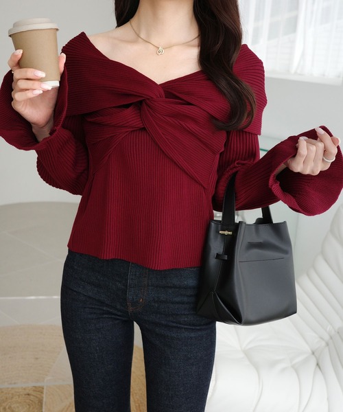 mily bilet(ミウィビレット)の「【mily bilet】デコルテ美人を叶える一着♪ツイストオフショル2WAYリブニットプルオーバー(長袖)(ニット/セーター・レディース・グレイッシュベージュ/チャコールグレー/アイボリー/ボルドー・X-LARGE/LARGE/MEDIUM/SMALL)」の16枚目の写真