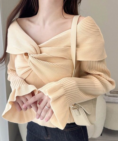 mily bilet(ミウィビレット)の「【mily bilet】デコルテ美人を叶える一着♪ツイストオフショル2WAYリブニットプルオーバー(長袖)(ニット/セーター・レディース・グレイッシュベージュ/チャコールグレー/アイボリー/ボルドー・X-LARGE/LARGE/MEDIUM/SMALL)」の9枚目の写真