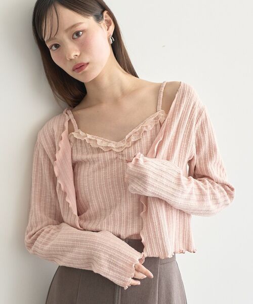 earth music&ecology（アースミュージックアンドエコロジー）の「SET2点メローボレロ＋フリルキャミソール（カーディガン/ボレロ・レディース・オフホワイト/ピンク/ネイビー・FREE）」の3枚目の写真