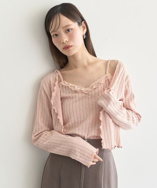 earth music&ecology（アースミュージックアンドエコロジー）の「SET2点メローボレロ＋フリルキャミソール（カーディガン/ボレロ・レディース・オフホワイト/ピンク/ネイビー・FREE）」の20枚目の写真