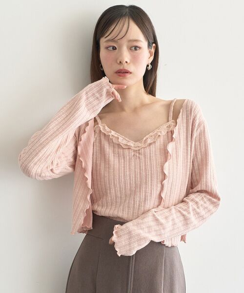 earth music&ecology（アースミュージックアンドエコロジー）の「SET2点メローボレロ＋フリルキャミソール（カーディガン/ボレロ・レディース・オフホワイト/ピンク/ネイビー・FREE）」の21枚目の写真