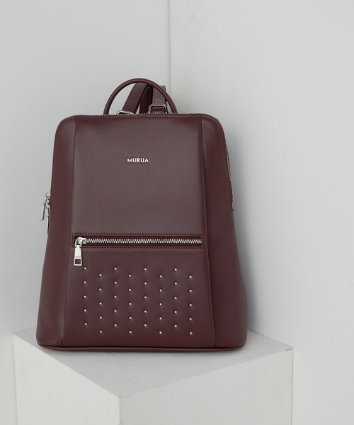 MURUA（ムルーア）の「MURUA(ムルーア)スクエアリュック MR-B1376 スタッズ（バックパック/リュック・レディース・ベージュ/ブラック/ワイン・FREE）」の3枚目の写真