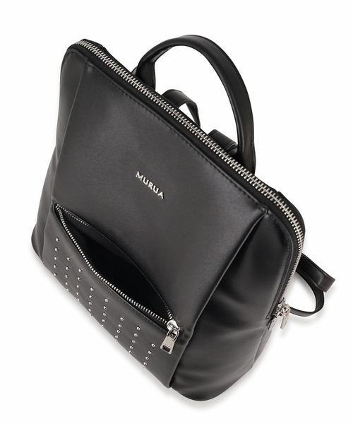 MURUA（ムルーア）の「MURUA(ムルーア)スクエアリュック MR-B1376 スタッズ（バックパック/リュック・レディース・ベージュ/ブラック/ワイン・FREE）」の8枚目の写真