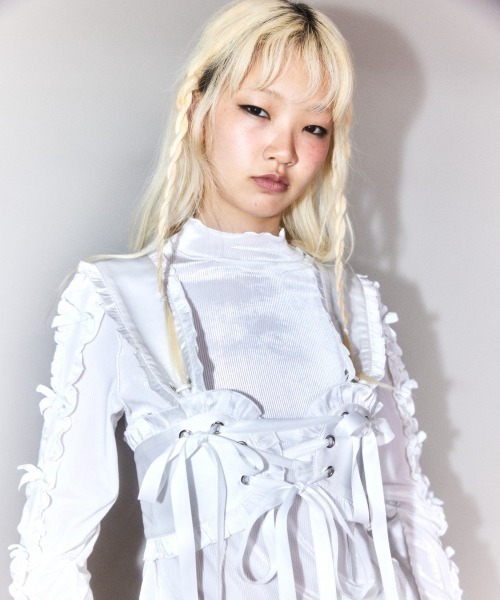 Candy Stripper（キャンディストリッパー）の「SATIN RIBBON ハーネス（その他トップス・レディース・ピンク/オフホワイト/ブラック・FREE）」の2枚目の写真