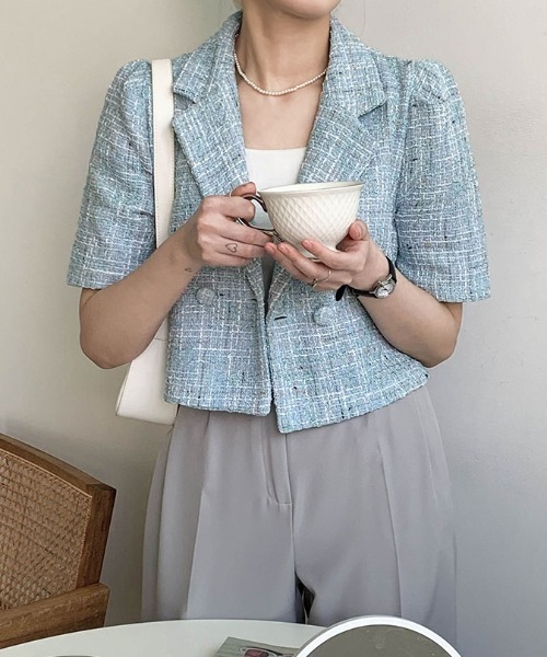 FAVORITO（ファヴォリート）の「ショート半袖ジャケット（その他アウター・レディース・ベージュ/ピンク/ブルー・F）」の3枚目の写真