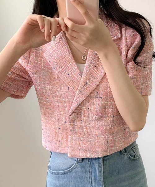 FAVORITO（ファヴォリート）の「ショート半袖ジャケット（その他アウター・レディース・ベージュ/ピンク/ブルー・F）」の9枚目の写真
