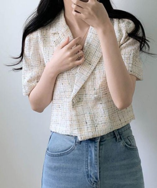 FAVORITO（ファヴォリート）の「ショート半袖ジャケット（その他アウター・レディース・ベージュ/ピンク/ブルー・F）」の7枚目の写真