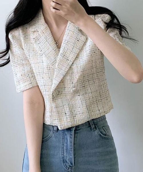 FAVORITO（ファヴォリート）の「ショート半袖ジャケット（その他アウター・レディース・ベージュ/ピンク/ブルー・F）」の6枚目の写真