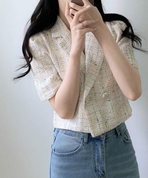 FAVORITO（ファヴォリート）の「ショート半袖ジャケット（その他アウター・レディース・ベージュ/ピンク/ブルー・F）」の8枚目の写真