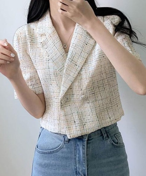 FAVORITO（ファヴォリート）の「ショート半袖ジャケット（その他アウター・レディース・ベージュ/ピンク/ブルー・F）」の4枚目の写真