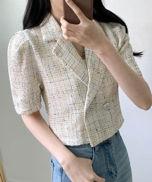 FAVORITO（ファヴォリート）の「ショート半袖ジャケット（その他アウター・レディース・ベージュ/ピンク/ブルー・F）」の5枚目の写真