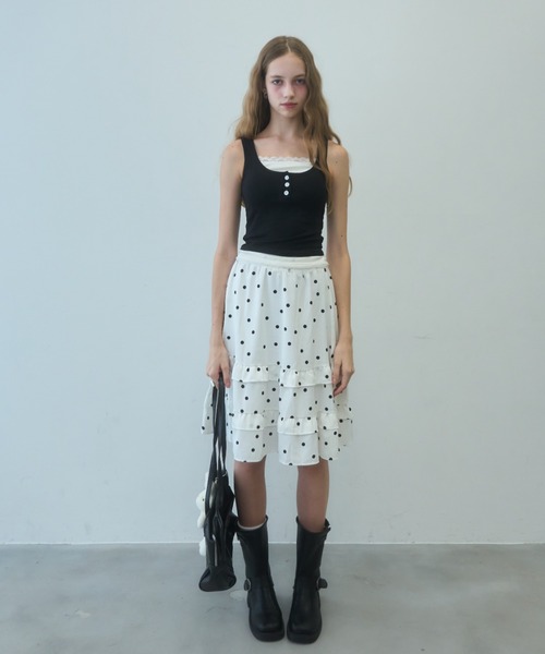 Birthday room(バースデイルーム)の「レース付レイヤードタンクトップ/layered tank top with lace(タンクトップ・レディース・ブラック/グレー・FREE)」の6枚目の写真